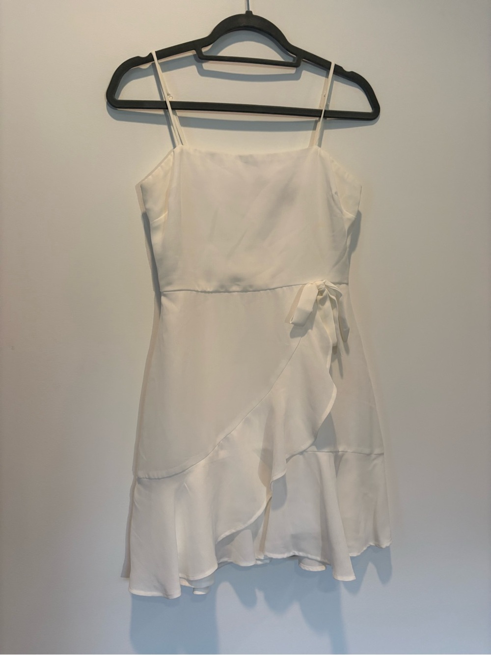 City Studio White Ruffle Wrap-Style Mini Dress